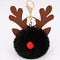 Christmas Deer Antler Pom-Pom Keychain with Plush Elk Charm for Women's Handbag Gift