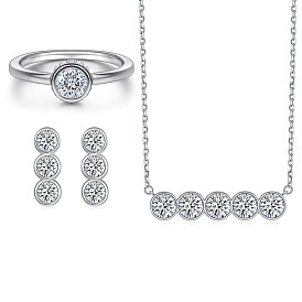 925 Silver Fashion Ring Set with Zirconia Stones, Earrings and Collarbone Chain