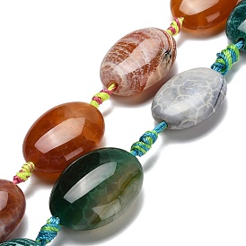 Природные пожары треск агат бисер нитей, окрашенная и подогревом, Плоско-овальные