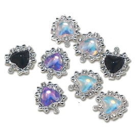 Rack Plating Alloy Pave Resin Imitation Moonstone Heart Pendants, Platinum