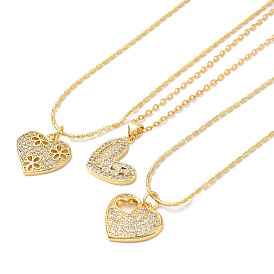 Brass Pave Clear Cubic Zirconia Heart Pendant Necklaces for Women