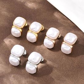 304 квадратные серьги-гвоздики из нержавеющей стали и искусственного жемчуга из АБС-пластика, ионное покрытие (ip)