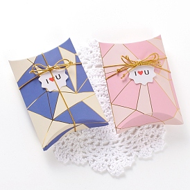 Geometric Pattern Paper Pillow Candy Boxes, Gift Boxes, with Metallic Cord, for Wedding Favors Baby Shower Birthday Party Supplies