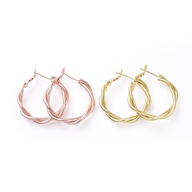 Brass Hoop Earrings, with 925 Sterling Silver Pin, for Women