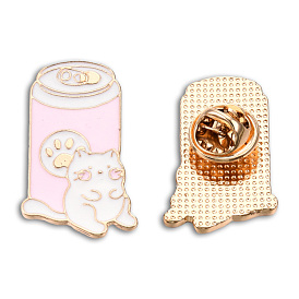 Cat with Cans Enamel Pin, Light Gold Plated Alloy Cartoon Badge for Backpack Clothes, Nickel Free & Lead Free