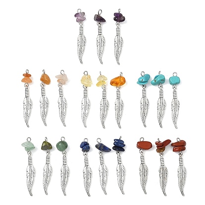 49 piezas 7 estilos colgantes de aleación de estilo tibetano, con piedras preciosas mixtas naturales y sintéticas y cuentas de vidrio soplado hechas a mano, encantos paternales, plata antigua