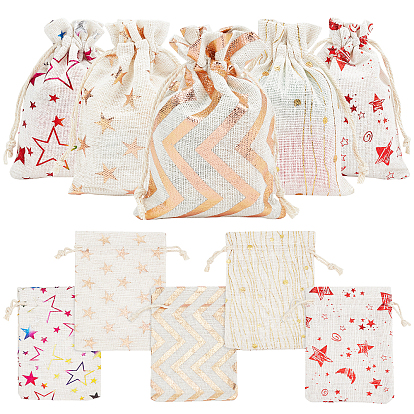 20Pcs 5 Style Christmas Theme Cotton Fabric Cloth Bag, Drawstring Bags, for Christmas Party Snack Gift Ornaments