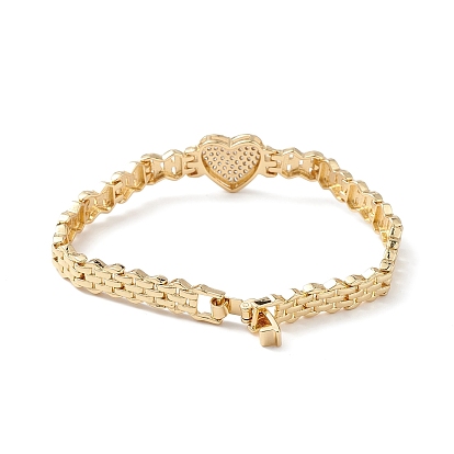Cubic Zirconia Heart Link Bracelets, Brass Jewelry for Women