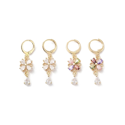 Вешалка для цветов с покрытием из золотой латуни, серьги с подвесками на защелке, с фианитами для женщин