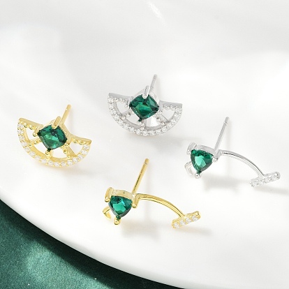 S925 серьги-гвоздики из стерлингового серебра с кубическим цирконием, полукруглый, слева и справа