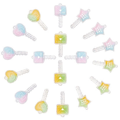 18Pcs 6 Style Two Tone Resin Big Pendants, Glitter Powder, Heart & Star & Envelope