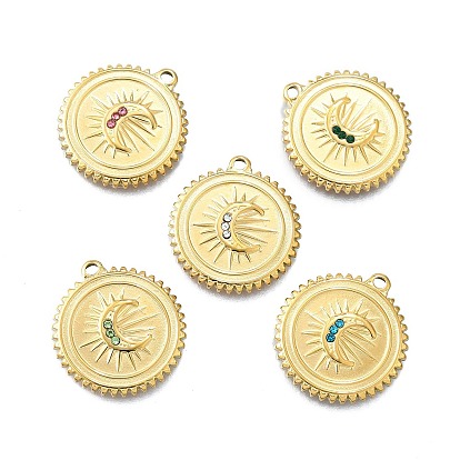 304 кулон из нержавеющей стали, ионное покрытие (ip), со стразами, луна, реальный 14 k позолоченный