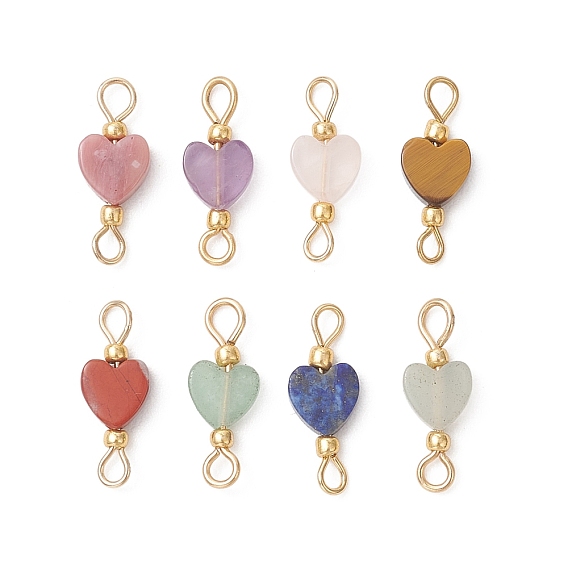 Натуральные звенья в форме сердца из смешанных драгоценных камней, соединительные подвески, с золотыми стеклянными бусинами, золотые