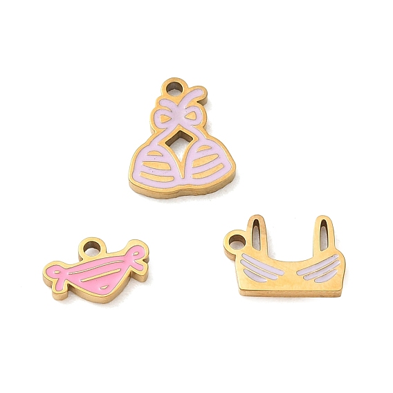 304 Stainless Steel Enamel Pendants, Underwear/Underpants Charms, Ion Plating(IP), Golden