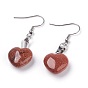 Natural & Synthetic Mixed Gemstone Dangle Earrings, with 304 Stainless Steel Earring Hooks, Heart