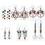 6 пары 6 стиль натуральные смешанные драгоценные камни дерево жизни подвесные серьги, украшения из латунной проволоки для женщин