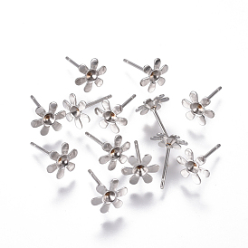 304 Stainless Steel Ear Stud Components, For Pointed Back Rivoli Rhinestone, Flower