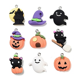 Подвески из непрозрачной смолы на тему хэллоуина, хэллоуин прелести, шляпа ведьмы/тыква/форма кошки/замок/призрак