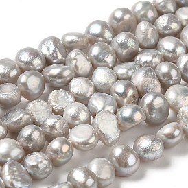 Natural Cultured Freshwater Pearl Beads Strands, Two Sides Polished Round, Grade 3A, Dyed