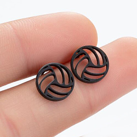 Stainless Steel Volleyball Stud Earrings with Geometric Hollow Circle Design for Men's Sports Collection