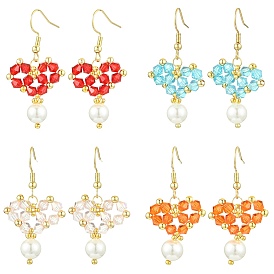 Болтающие серьги из стекла, с бусинами из ракушечного жемчуга и 304 крючками для сережек из нержавеющей стали, сердце