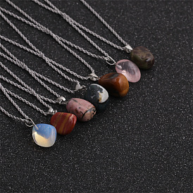 Multi-color Irregular Crystal Pendant Necklace with Raw Stone Chain Jewelry