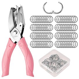 DIY Jewelry Making Kit, Including 1Pc Alloy Manual Hole Punch Piler, 20Pcs Iron Loose Leaf Book Binder Hinged Rings