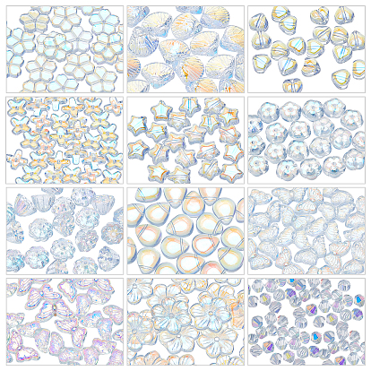 240Pcs 12 Style Electroplate Crystal Glass Bicone Beads, Faceted, AB Color Plated