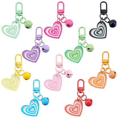 10Pcs 10 Colors Acrylic Heart Pendant Decorations, with Bell