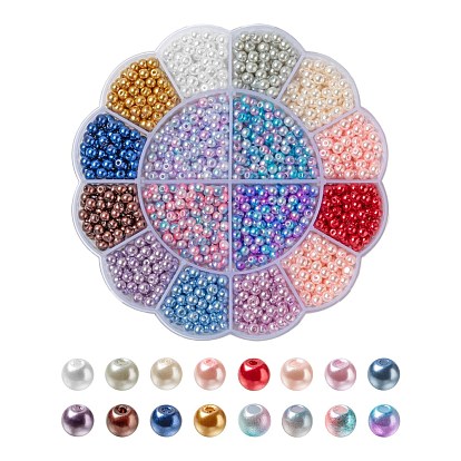 1500Pcs Imitation Pearl Beads Kit for DIY Jewelry Making, Including Round Glass Pearl Beads and Rainbow ABS Plastic Pearl Beads