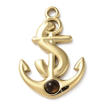 Vacuum Plating 316 Stainless Steel Pendants, with Gemstone, Anchor, Real 18K Gold Plated