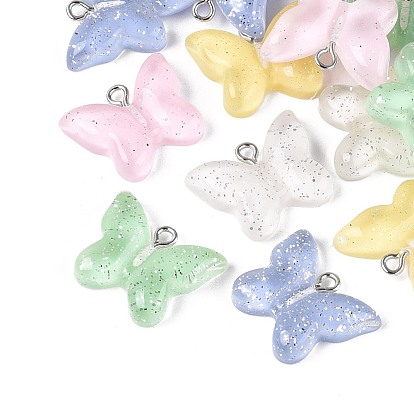 Прозрачные подвески из смолы и блестящей пудры, бабочки прелести, с железной платиной петлей