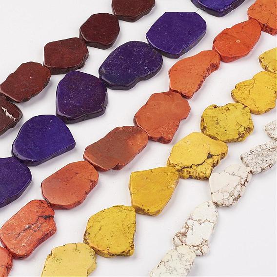 Natural Magnesite Beads Strands, Flat Slab Beads, Dyed, Nuggets