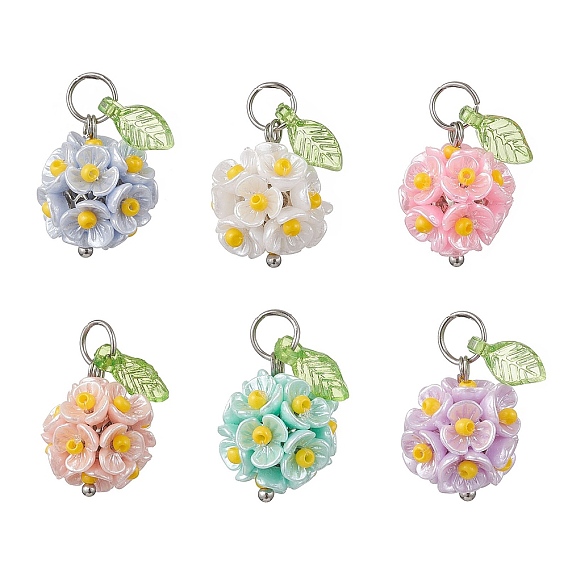 Латунь стекло кулоны, цветок, с акриловыми и смоляными бусинами и 304 соединительными кольцами из нержавеющей стали