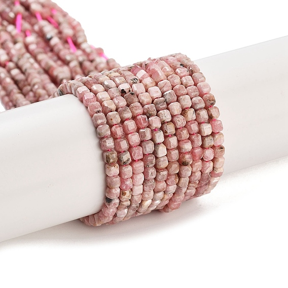 Натуральные бусины из родонита, граненые, кубические