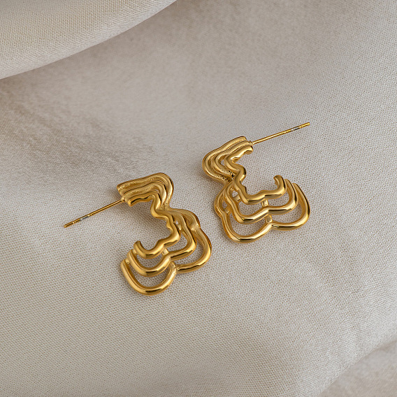 Multi-layer 304 Stainless Steel Stud Earrings for Women, PVD Vacuum Plating