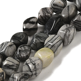 Brins de perles en pierre de soie noire naturelle / netstone, nuggets, pierre tombée