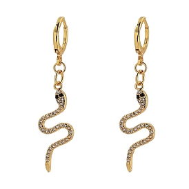 Brass Micro Pave Cubic Zirconia Huggie Hoop Earrings, Snake