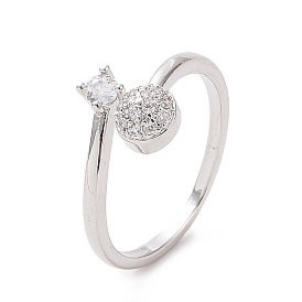 Clear Cubic Zirconia Flat Round Open Cuff Ring, Brass Jewelry for Women