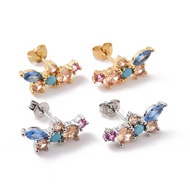 Colorful Cubic Zirconia Flower Stud Earrings, Rack Plating Brass Jewelry for Women, Cadmium Free & Lead Free