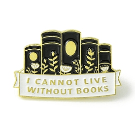 Leaf Book with Word I Cannot Live without Books Enamel Pins, Golden Alloy Brooche for Backpack Clothes