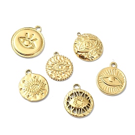 Ion Plating(IP) 304 Stainless Steel Pendants, Flat Round with Eye Charm