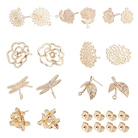 SUNNYCLUE Brass Stud Earring Findings, with Loop and Brass Ear Nuts