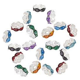 200Pcs Brass Acrylic Rhinestone Spacer Beads, Wavy Edge, Silver Color Plated, Rondelle