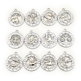 Подвески из сплава со стразами на тему созвездий, плоские круглые прелести, серебряные