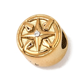 304 Stainless Steel with Crystal Rhinestone European Beads, Large Hole Beads, Round with Star