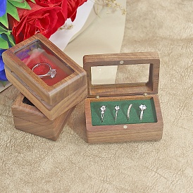 Wooden Ring Boxes with Magnetic Clasp, Rectangle
