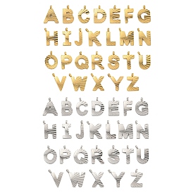 Letter A~Z 304 Stainless Steel Charms, Handmade Engrave Figure, Full Polished