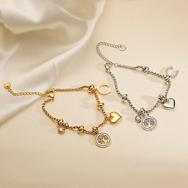 304 браслеты с подвесками из нержавеющей стали и кристаллов со стразами, спутниковые цепи браслеты для женщин, древо жизни, сердце и подкова