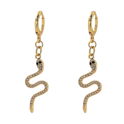 Brass Micro Pave Cubic Zirconia Huggie Hoop Earrings, Snake